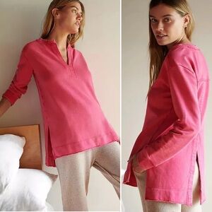 Anthropologie Pilcro Oversized Split Hem Tunic Top Medium hot pink pullover boho